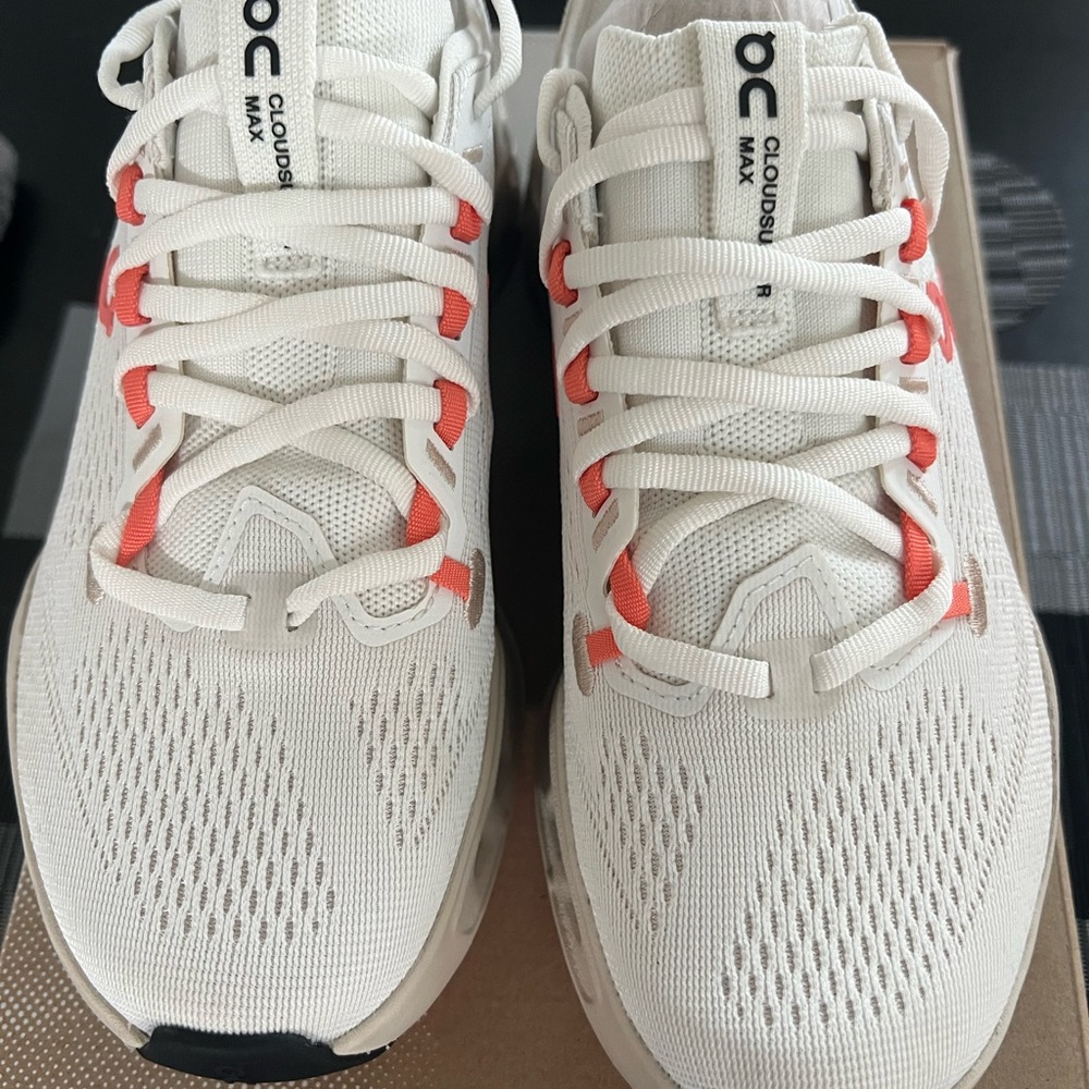 ON Cloudsurfer Max White and Orange running Shoes